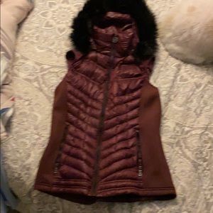 Michael Kors maroon vest w/ zip-on faux fur hood